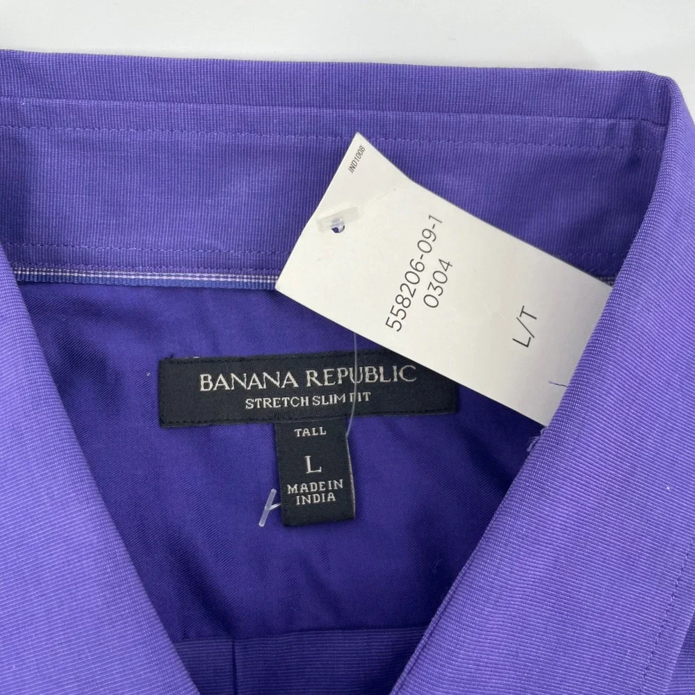 Banana Republic Button Down Mens L Tall Purple Stretch Slim Fit Dress Shirt NWT